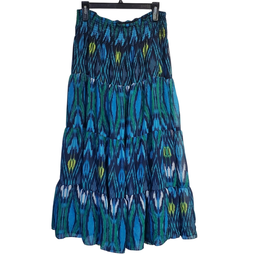 Fashion Bug Tiered Blue and Green Maxi Skirt Size L